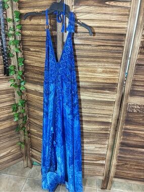 Royal Blue Halter Maxi Dress with Paisley Print